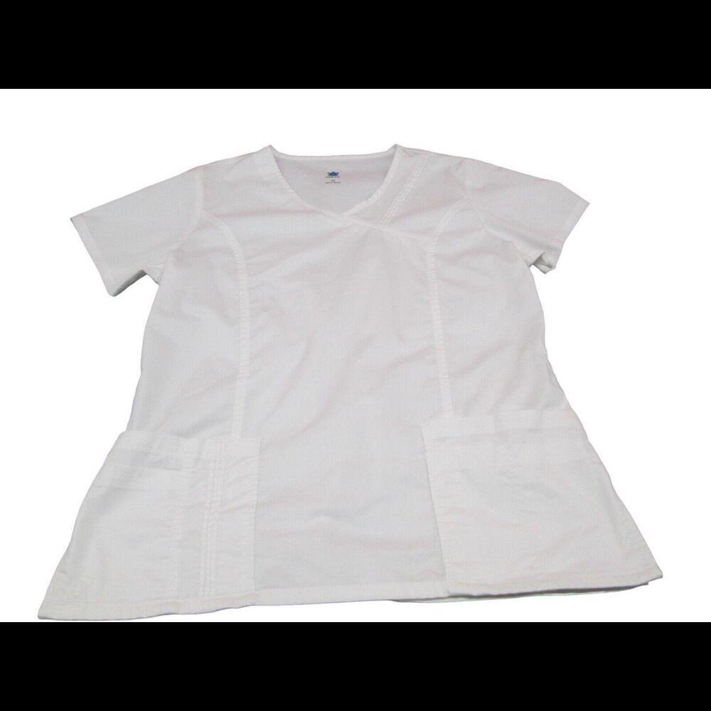 NWT Maevn Womens White Uniform Scrub Top Nurse Work Wear Size Medium READ​